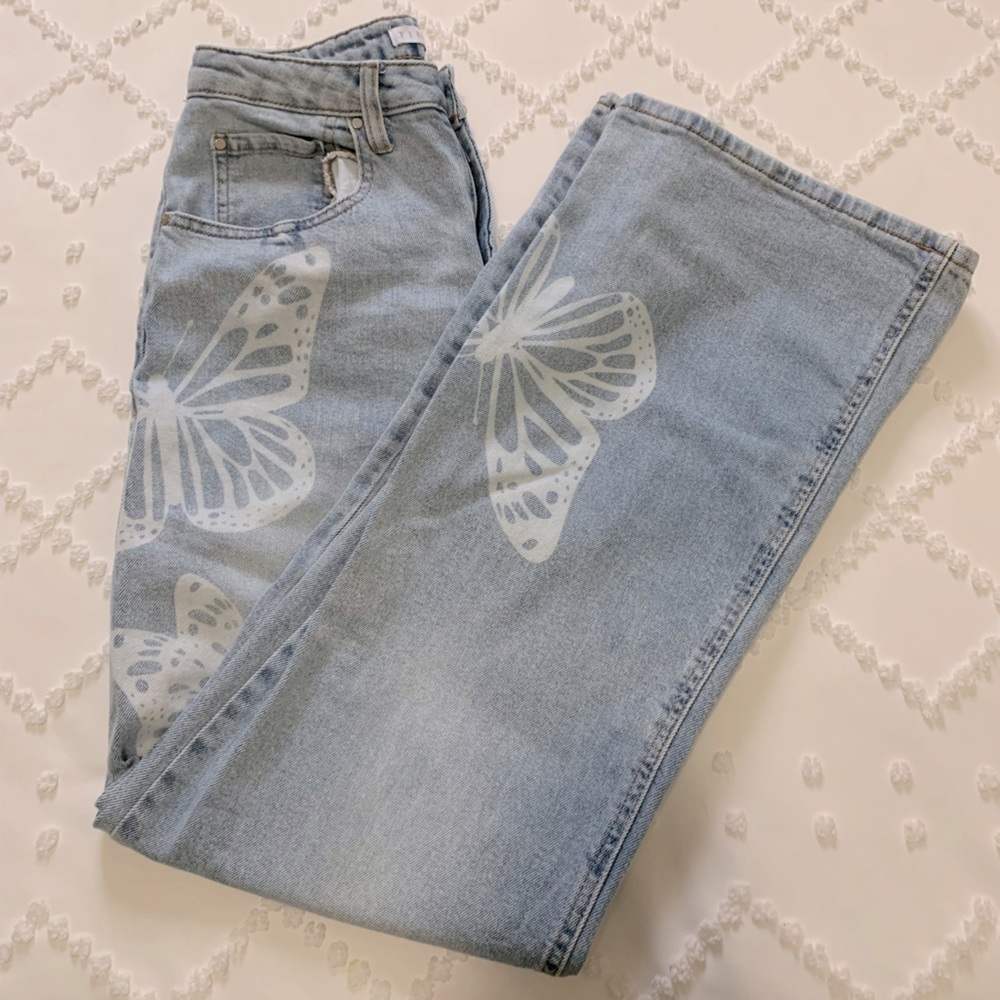 Tinseltown juniors wide leg butterfly print jeans